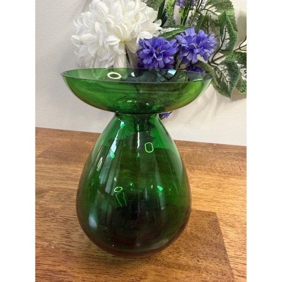 Vintage Green Glass Pedestal Vase Bowl Centerpiece Mid Century Home Decor Gift - Picture 6 of 7